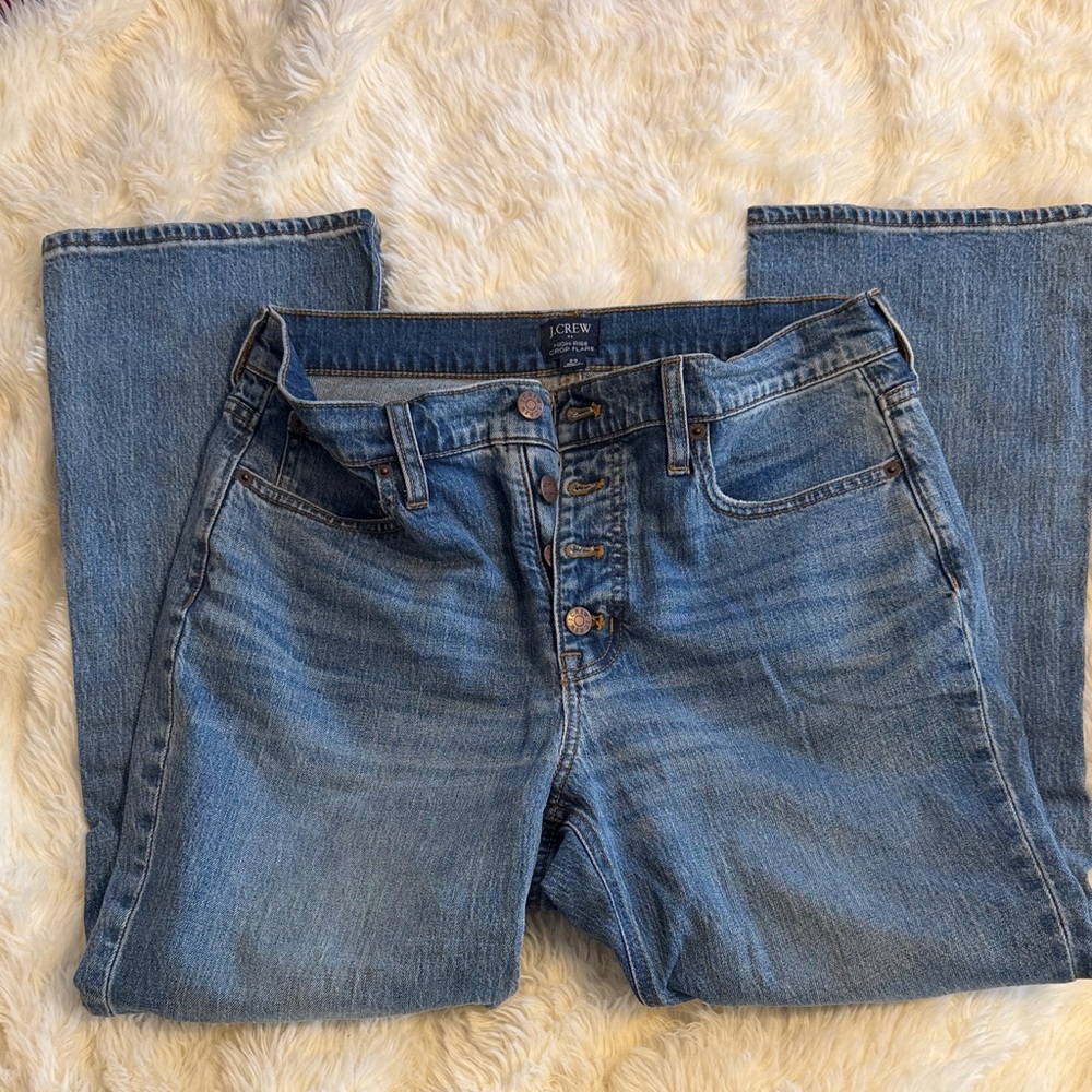 J. Crew Women's High Rise Cropped Flare Blue Jeans